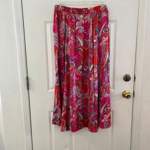 Chico's Ultra Pink Printed Paisley Bohemian Maxi Skirt Sz 12/14 - Picture 6 of 12